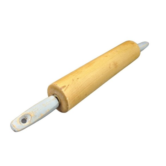 Rolling Pin Wooden Distressed Painted Handles with Hole for Hanging 16.25" - Picture 1 of 2